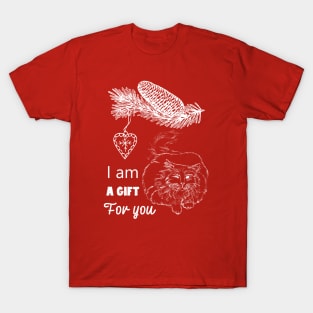 Christmas Gift with Cat Illustration T-Shirt
